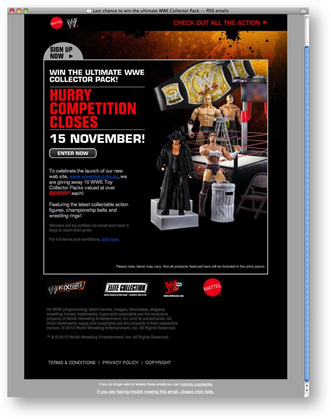 Email competition marketing for Mattel Australia and WWE by Product Design Studio