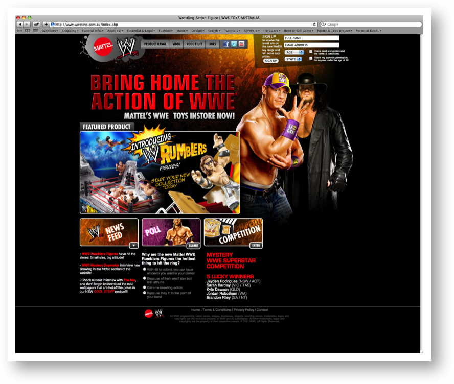Fantasti website project management for WWE and Mattel by Product design Studio